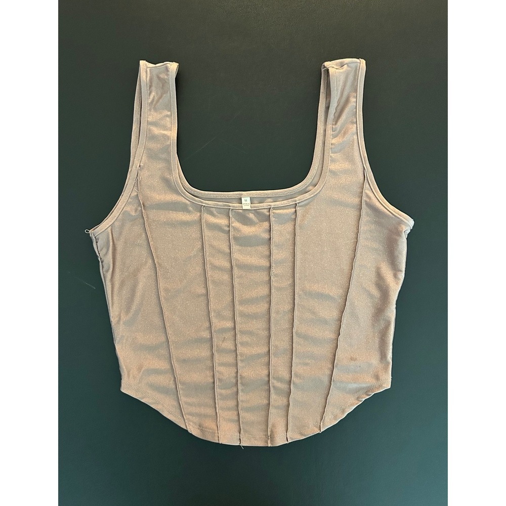 Bluebell Metallic Champagne Corset Crop Top Square Neck Shimmer Tank Medium 1430